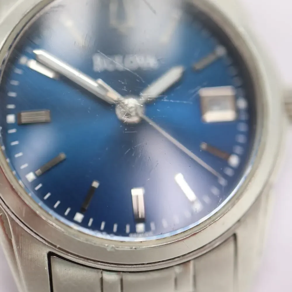 Bulova Womens Silver Tone Blue 26mm Date Watch 5.5